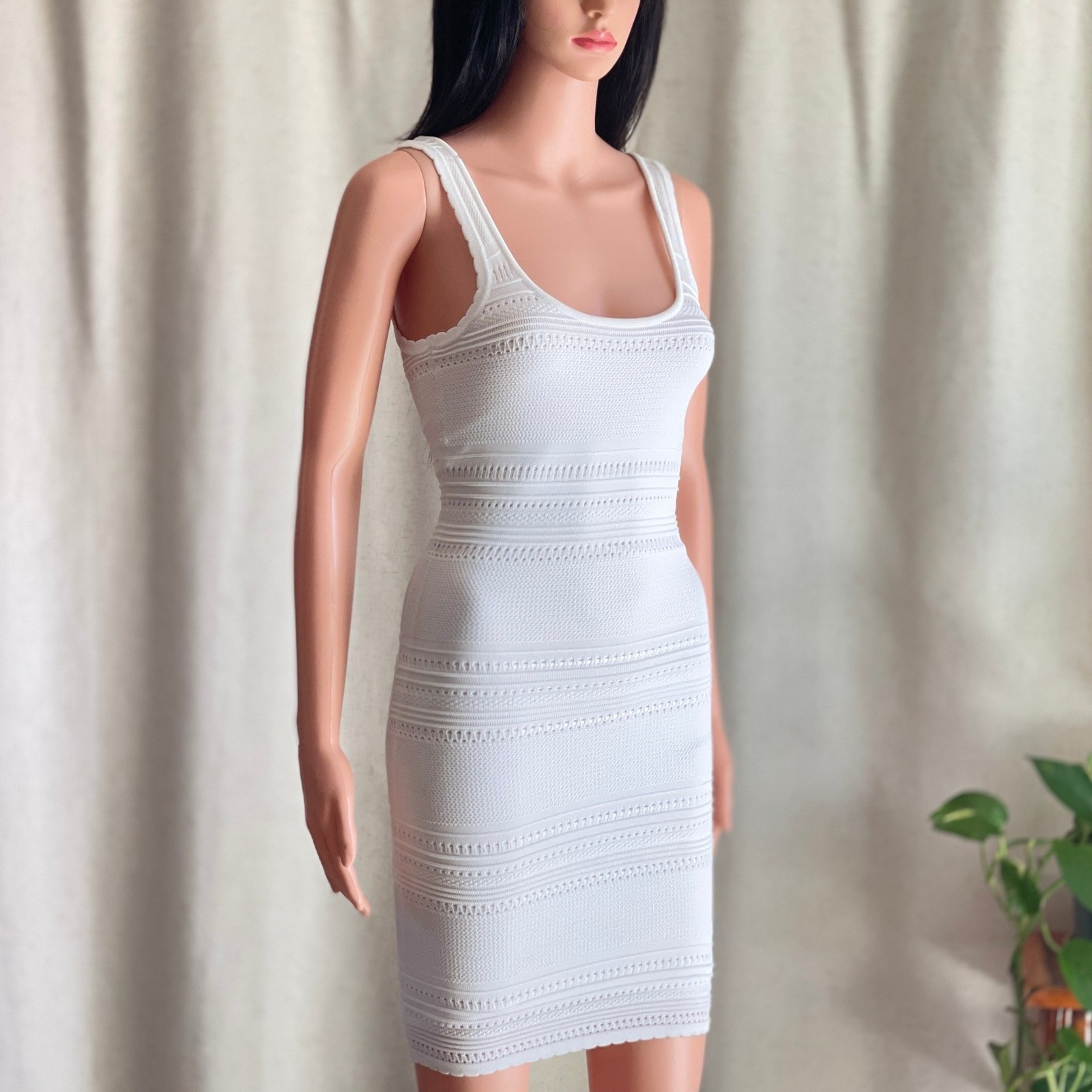 Torn By Ronny Kobo White Pointelle Knit Bodycon Dress Sleeveless Coquette Xs